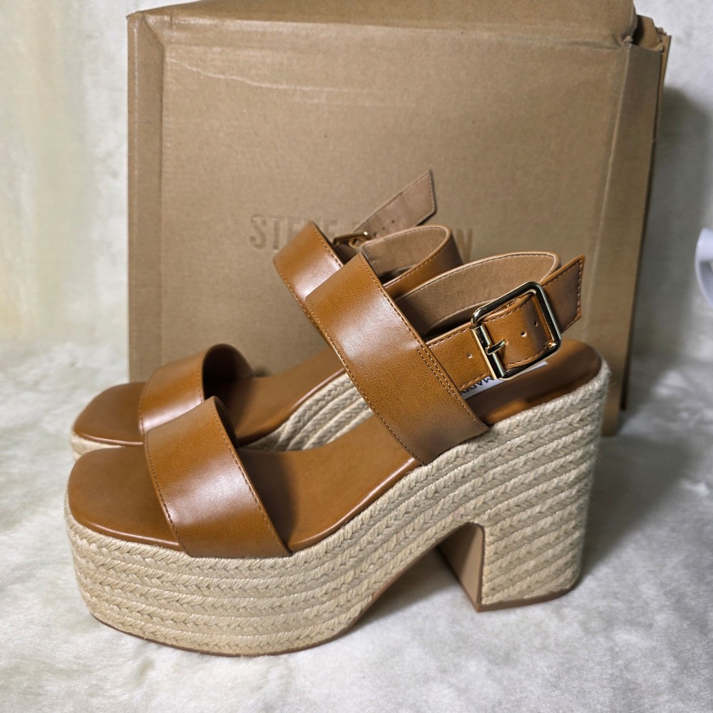 Steve Madden York Platform Espadrille Sandal Cognac Brown Women 10 NEW
